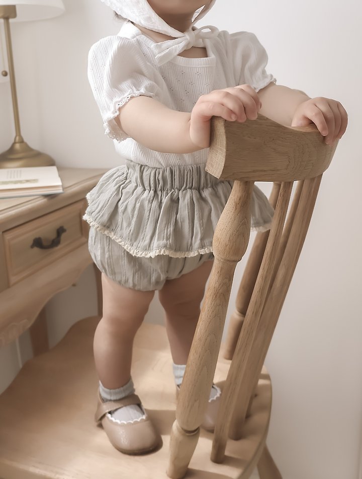 Hana Tiered Bloomers Korean infant bloomer in ivory made in Korea