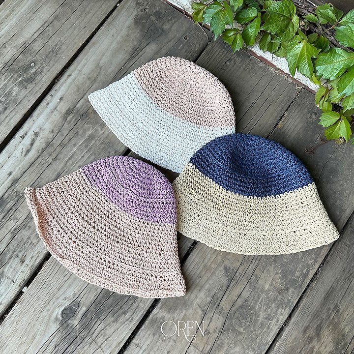 Casa Two-Tone Straw Bucket Hat Korean toddler accessory in navy made in Korea