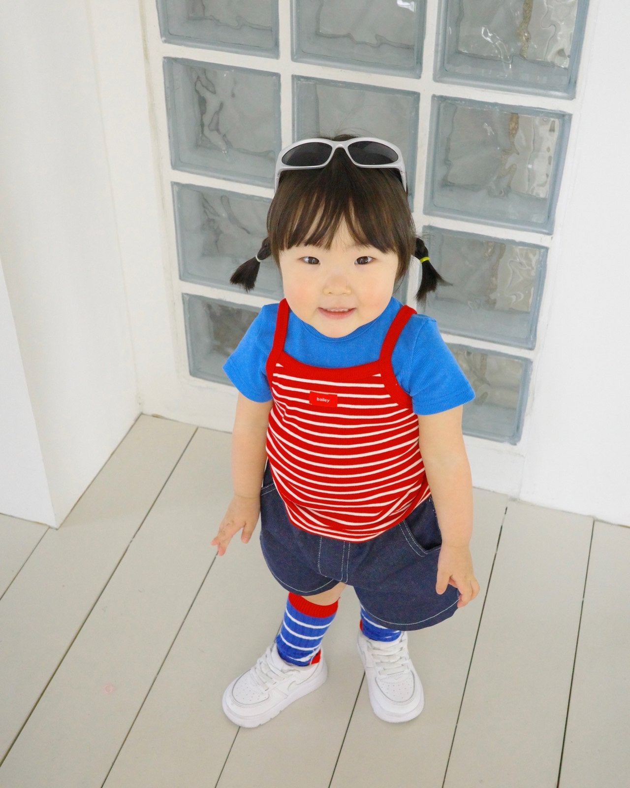Sparkling Spaghetti Strap Top Korean toddler tops in sky blue made in Korea