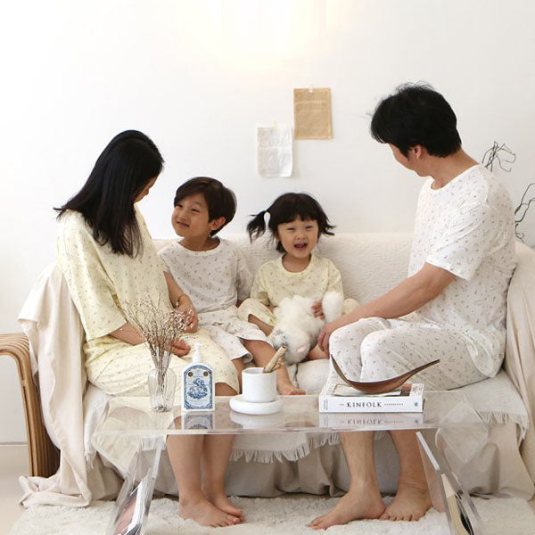 SS Butter Floral Top & Bottom Set - Adult Korean kids loungewear in white made in Korea