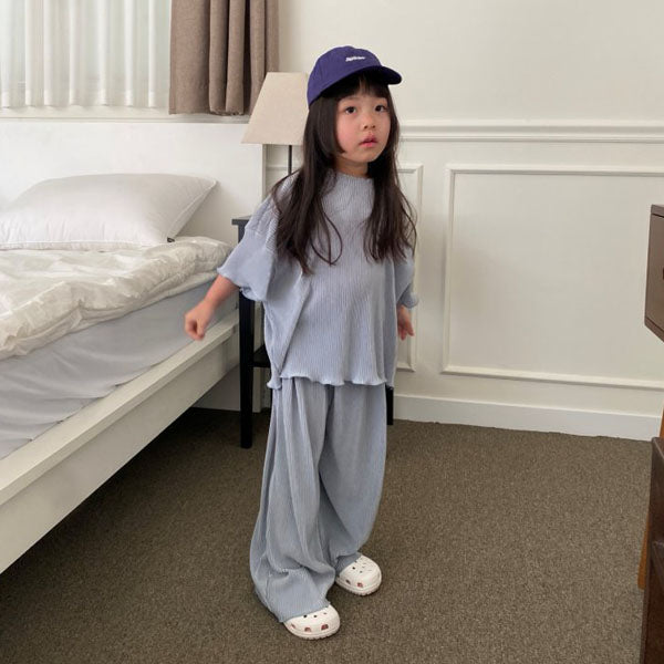 Pleated Straight Pants - Adult Korean kids pants in sky blue made in Korea