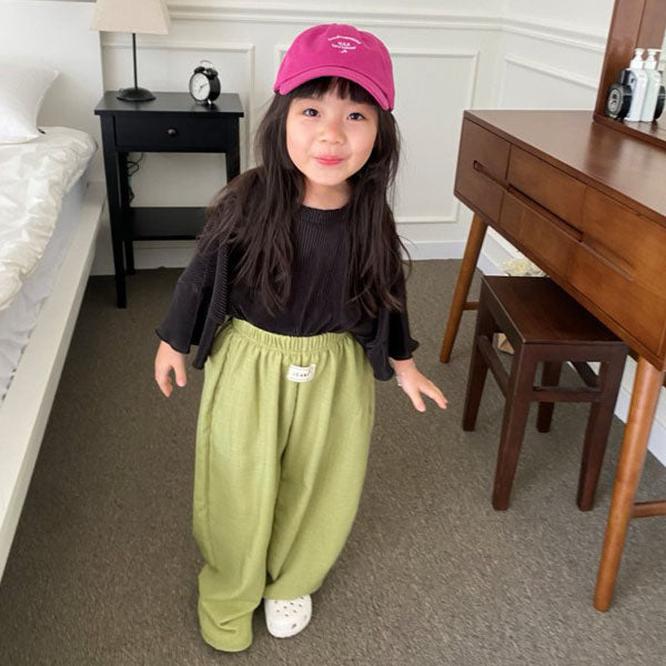 Cropped Linen Pants - Adult Korean kids pants in olive made in Korea