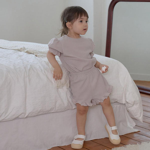 Puff Shorts Set Korean infant set in beige made in Korea