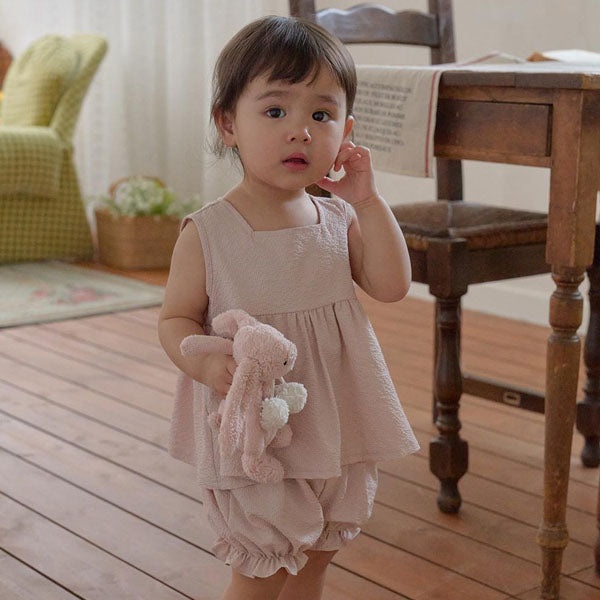 B Edge Square Bloomer Set Korean infant set in beige made in Korea