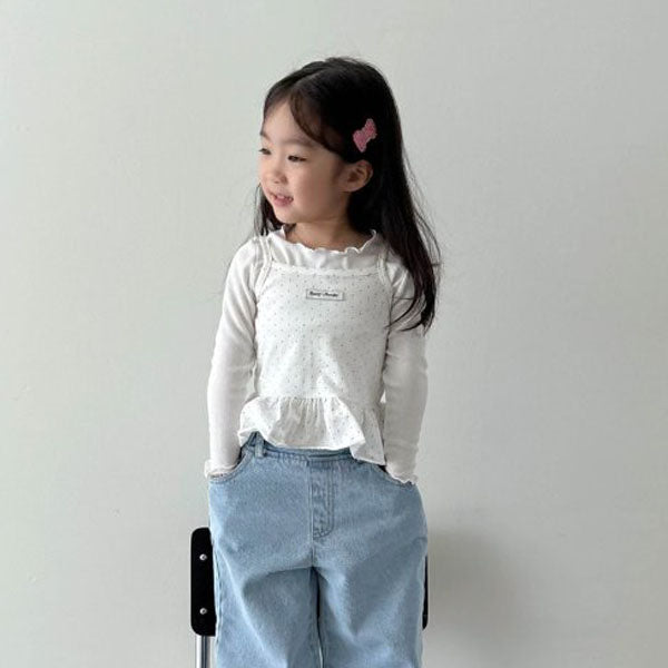 Polka Dot Layered Tank Top Korean toddler tank top in ivory made in Korea