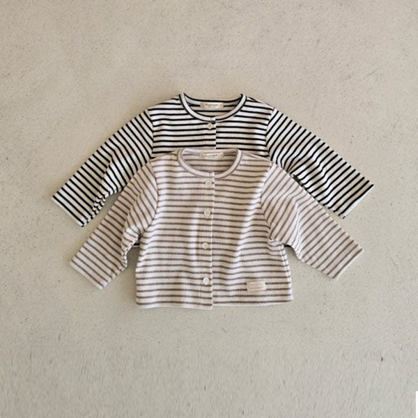Momo Cardigan Korean infant sweater in beige stripe made in Korea