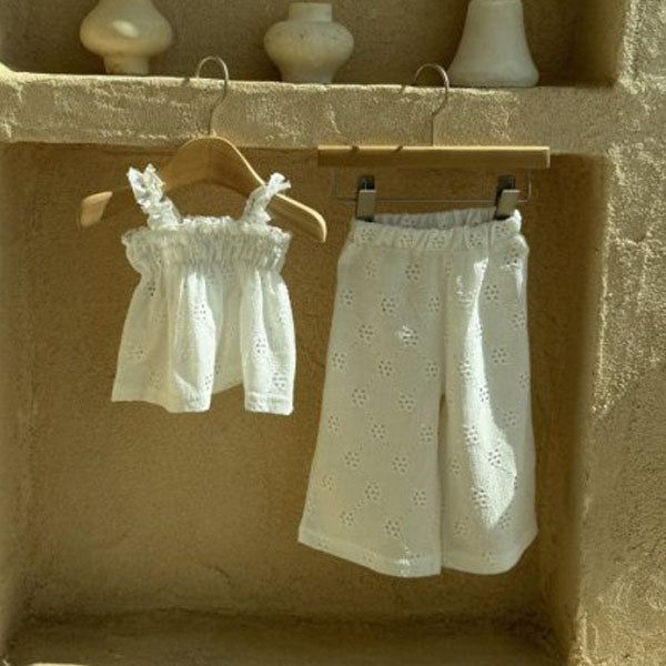 Punched Floral Top & Bottom Set Korean infant set in ivory made in Korea
