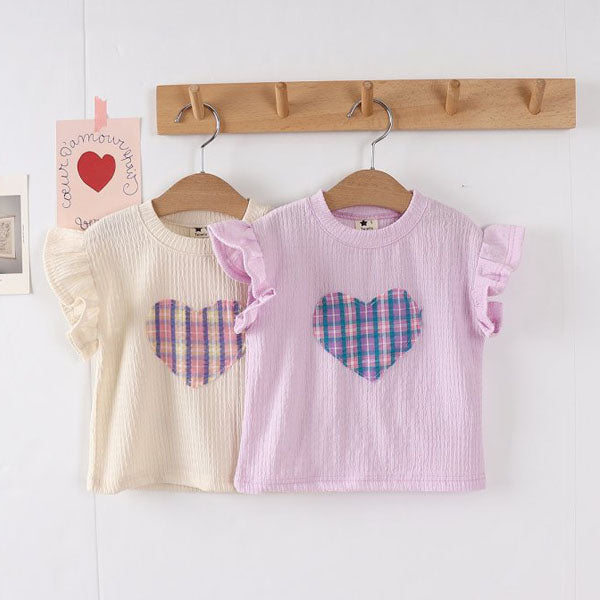 Berry Ruffle Heart Tee Korean toddler t-shirt in cream made in Korea