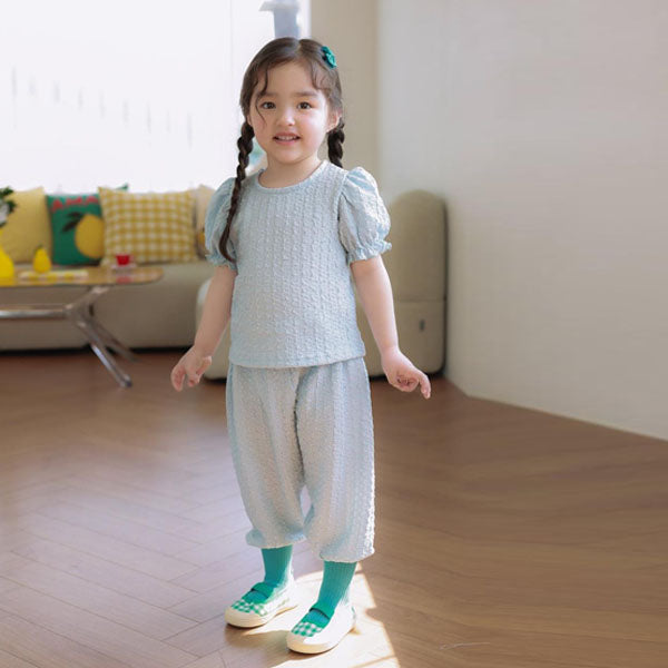 Shirred Top & Bottom Set Korean toddler set in ivory made in Korea