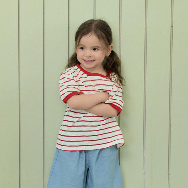 Stripe Color-Block Tee Korean toddler t-shirt in red made in Korea