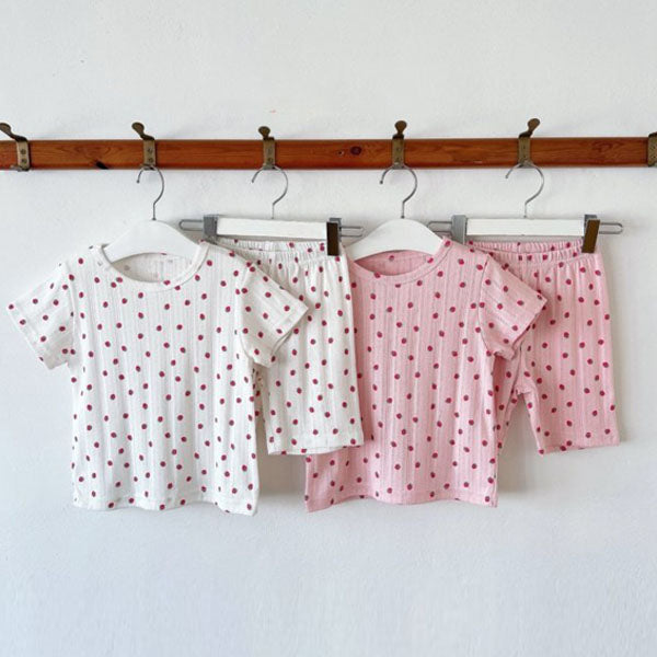 Tiny Strawberry Loungewear Korean toddler loungewear in ivory made in Korea