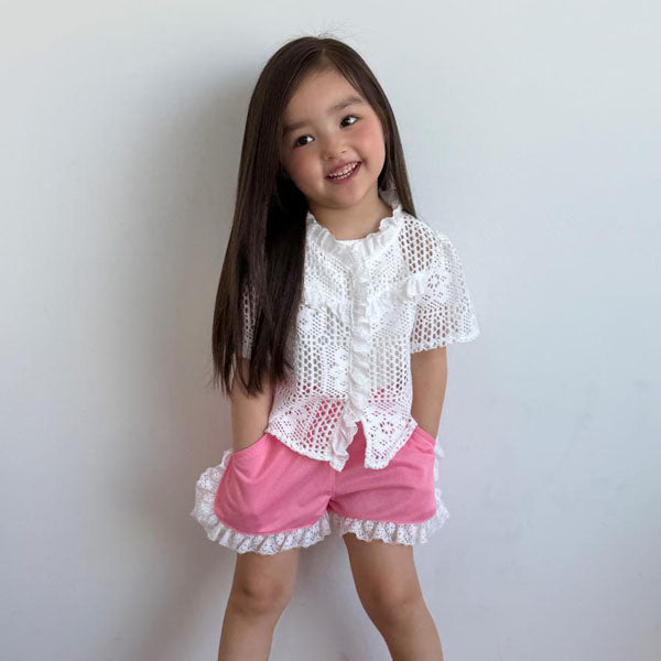 Rosie Crochet Blouse Korean toddler blouse in ivory made in Korea