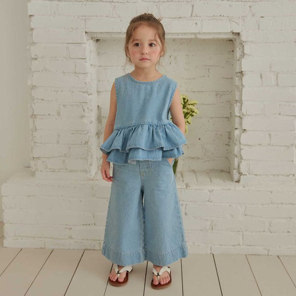 Ankle-Length Wild Pants Korean toddler pants in light denim made in Korea