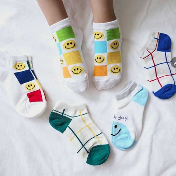Check Ankle Socks Korean toddler accessory in 5-piece set made in Korea