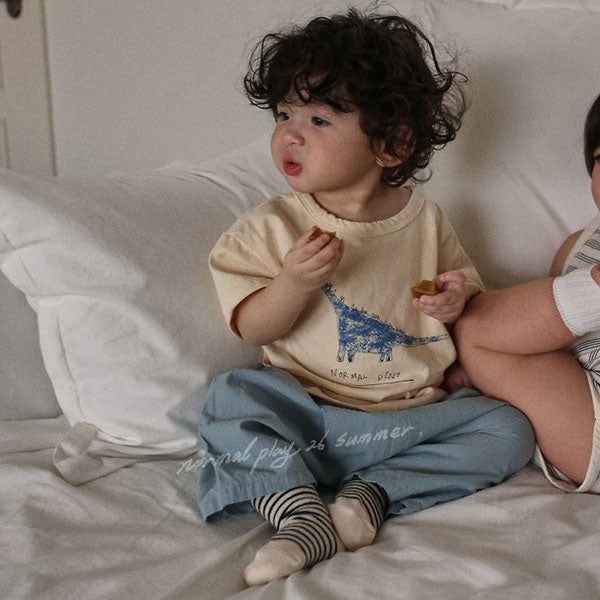 Dino Short Sleeve Tee Korean infant t-shirt in ivory made in Korea