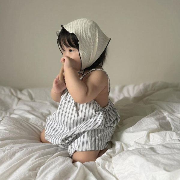 Stripe Romper Korean infant romper in ivory made in Korea