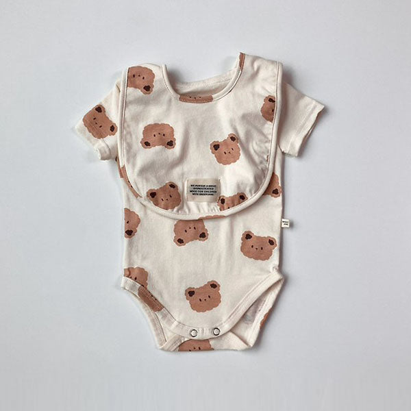 Mongle Bear Bodysuit Korean infant bodysuit in cream made in Korea
