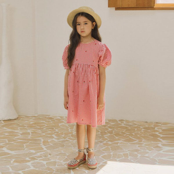 Check Embroidered Dress Korean toddler dress in blue made in Korea