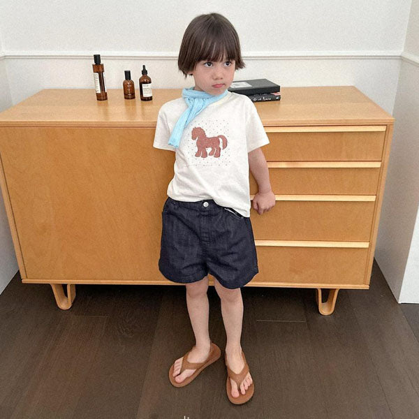 Diver Short Denim Korean toddler pants in dark denim made in Korea