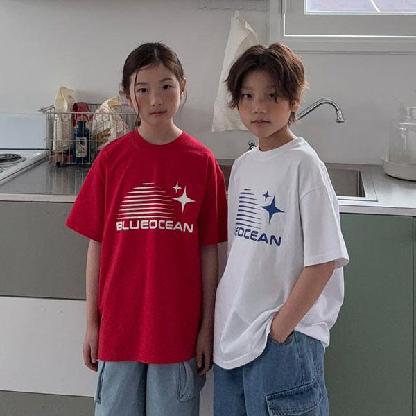 Blue Ocean Short Sleeve Tee - Adult Korean kids t-shirt in white made in Korea