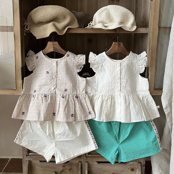 Cherry Blouse Korean toddler blouse in ivory made in Korea