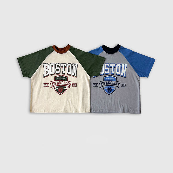 Boston Raglan Short Sleeve Tee Korean toddler t-shirt in blue made in Korea
