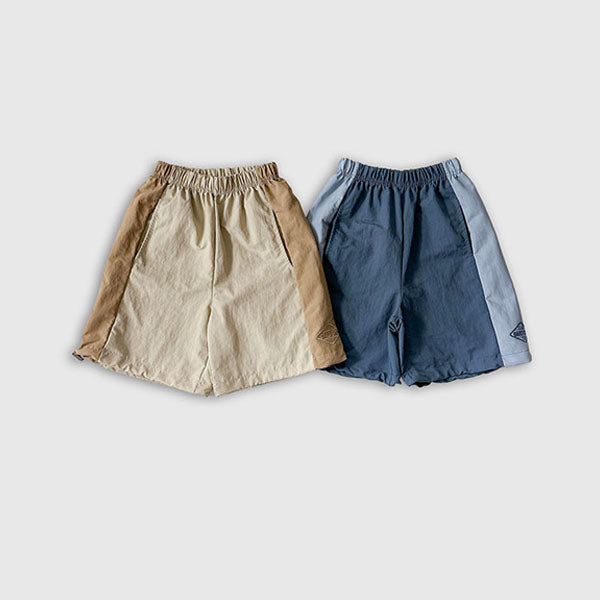 Aid Color-Block Embroidered 6-Length Pants Korean toddler pants in blue made in Korea