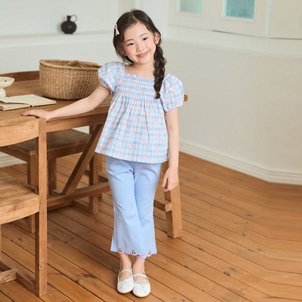 Embroidered Flare Pants Korean toddler pants in blue denim made in Korea