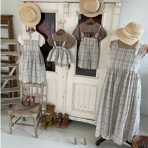 Mom Blair Dress Korean kids dress in ivory base-brown check made in Korea