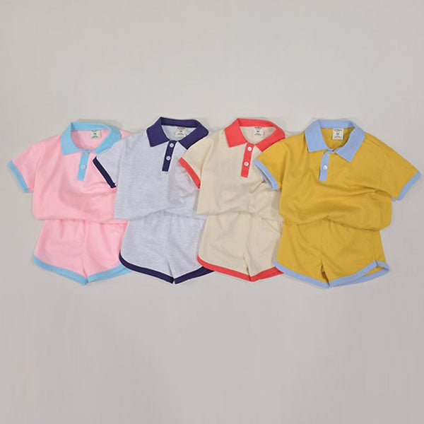 Collar Ringer Top & Bottom Set Korean toddler set in cream made in Korea
