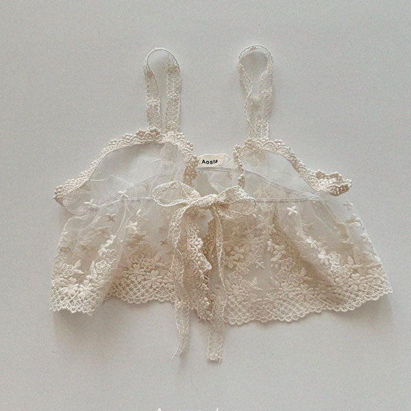 Lace Open Bustier Korean kids tops in beige made in Korea