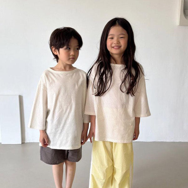 Polka Dot Embroidered Tee Korean toddler t-shirt in beige made in Korea