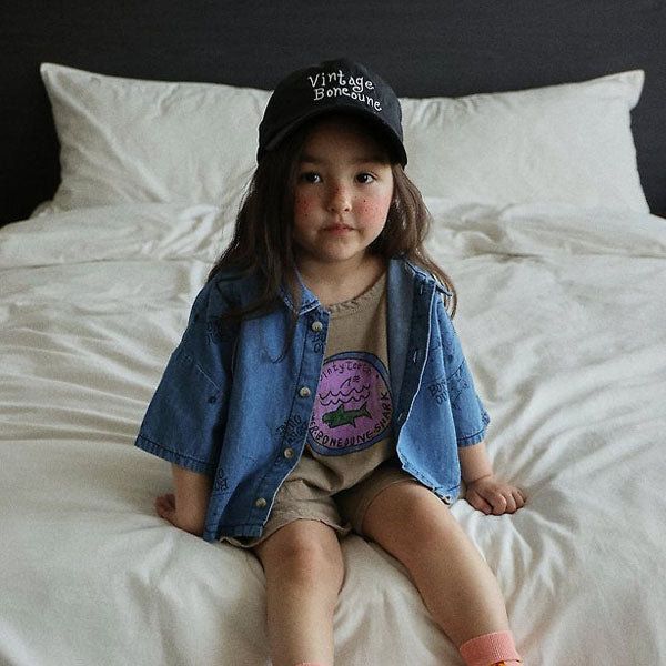 Wolf Denim Shirt Korean toddler shirt in blue denim made in Korea