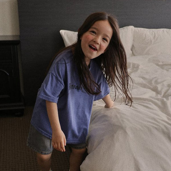 Letter Pigment Short Sleeve Tee Korean toddler t-shirt in blue made in Korea