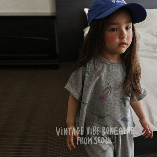 Crae Flower Terry Cropped Tee Korean toddler t-shirt in heather made in Korea