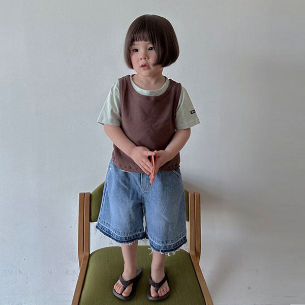 Vintage Distressed Denim Korean toddler pants in medium blue made in Korea