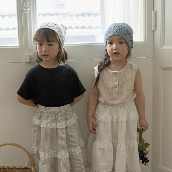 Pretty Knit Line Tee Korean toddler t-shirt in ivory made in Korea