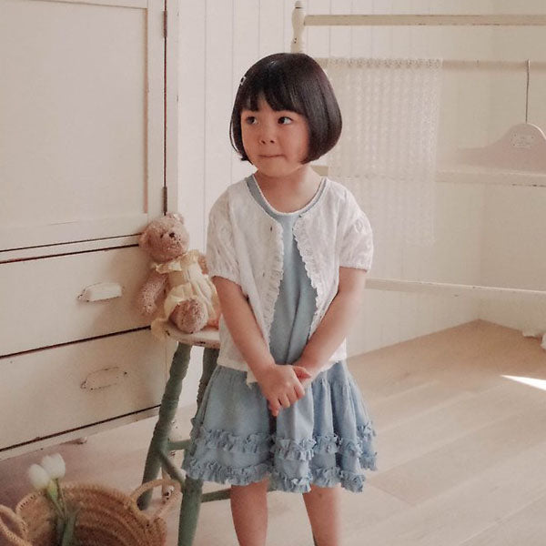 Punching Pearl Cardigan Korean toddler sweater in white made in Korea