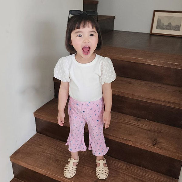 Pleated Bootcut Pants - Floral Korean toddler pants in floral pink made in Korea