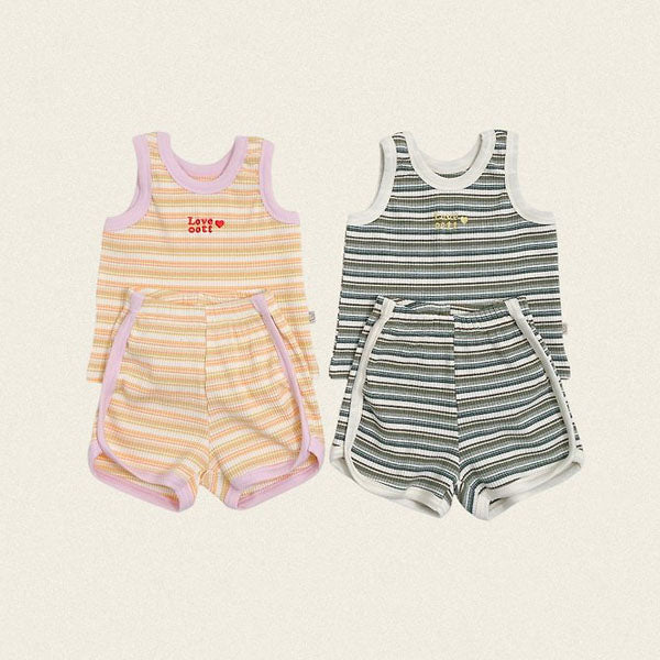 Retro Tank Top Set Korean toddler set in khaki made in Korea