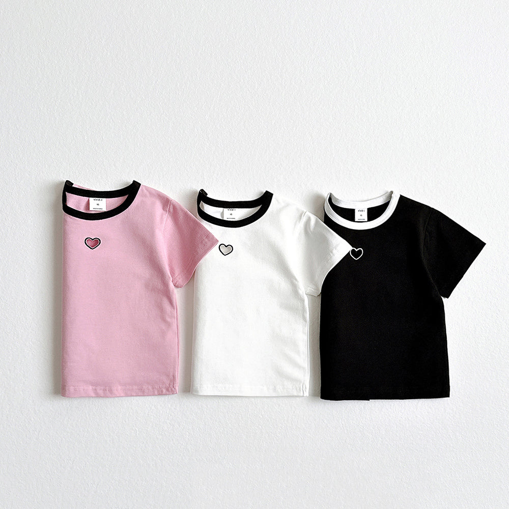 Heart Eyelet Short Sleeve Tee Korean toddler t-shirt in black made in Korea
