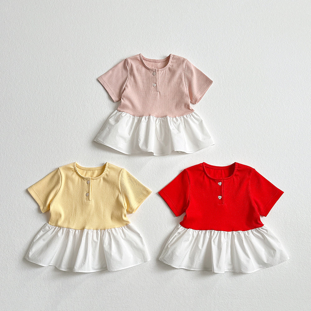 Mini Ribbed Dress Tee Korean toddler dress in red made in Korea