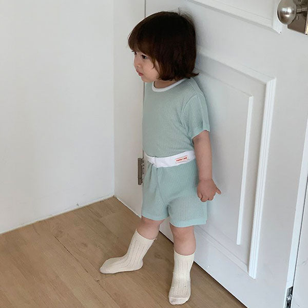 Mesh Eyelet Loungewear Korean infant loungewear in blue made in Korea