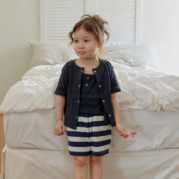Waffle Short Sleeve Cardigan Korean toddler sweater in ivory made in Korea