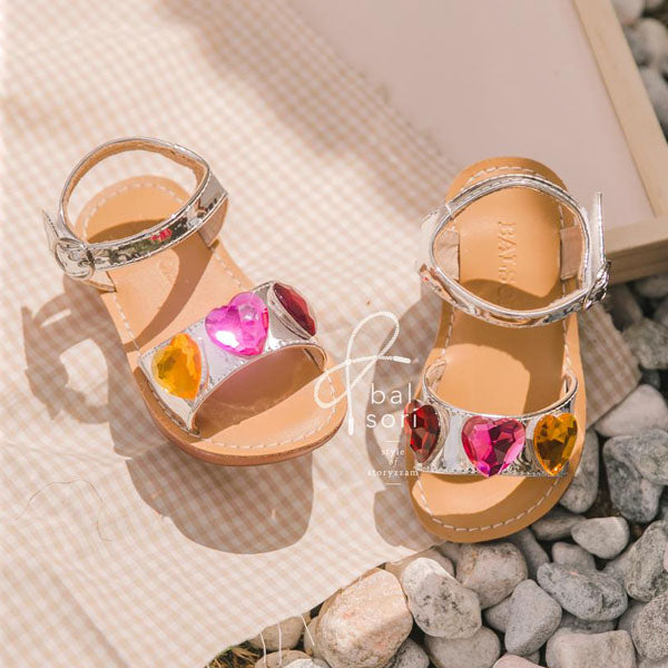 Y778 Heart Jewel Sandals Korean infant shoes in silver made in Korea