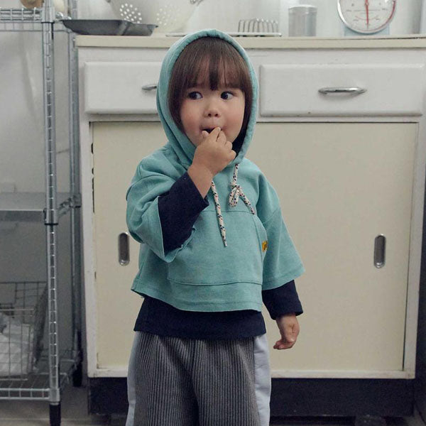 Din Din Layered Hoodie Korean toddler sweater in mint made in Korea