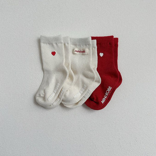 Heart Logo Socks Korean toddler accessory in 3 colors set made in Korea