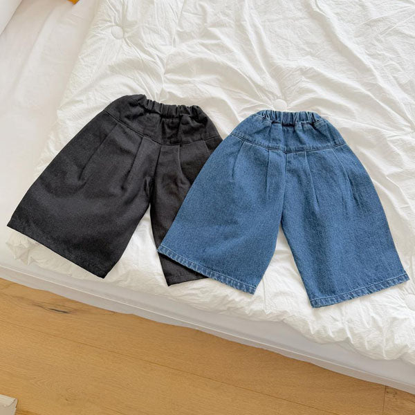 Eve Wide-Leg Denim Pants Korean toddler pants in medium blue made in Korea