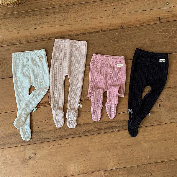 Ton Ton Ribbon Footed Leggings Korean infant pants in cream made in Korea