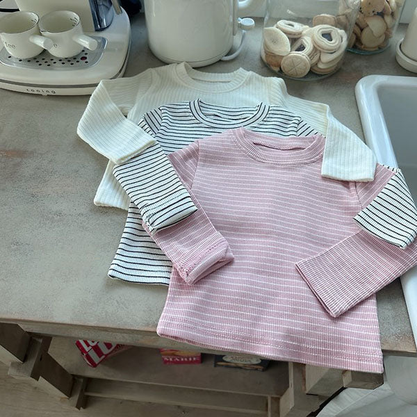 Basic Ribbed Long Sleeve Tee Korean infant t-shirt in solid ivory made in Korea